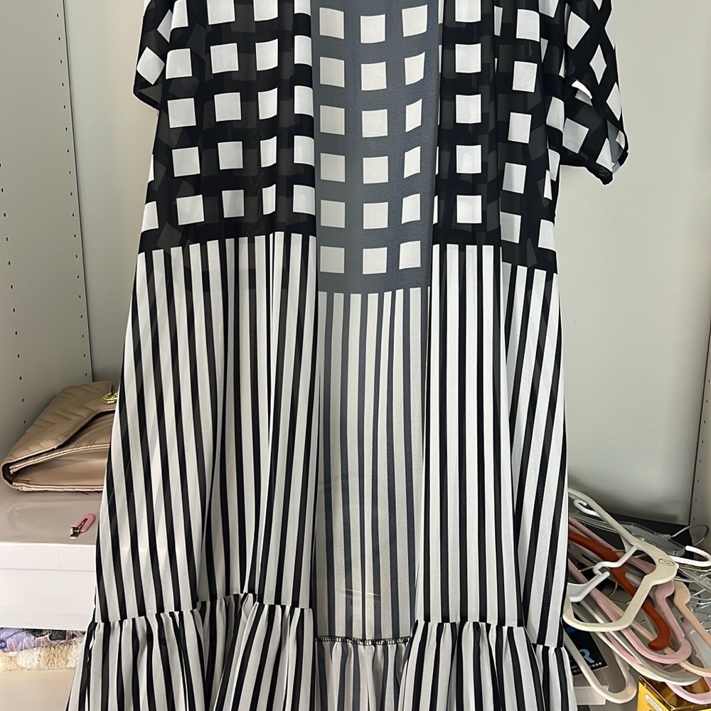 Black and White Checkered and Striped Kimono
